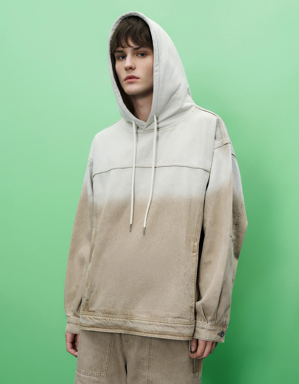 Color Blocks Hooded Denim Shirt