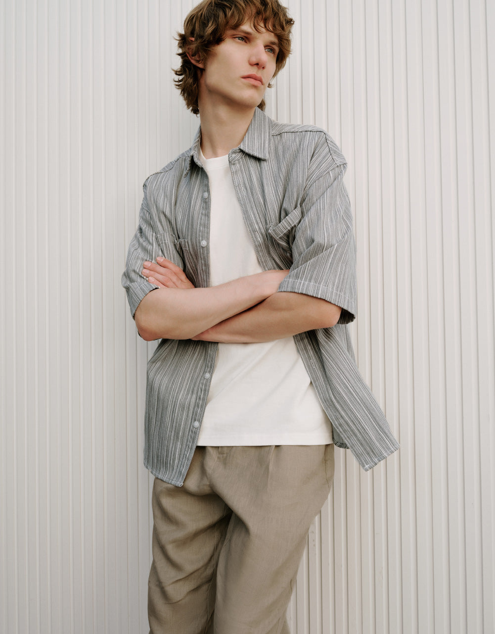 Vertical Striped Denim Shirt