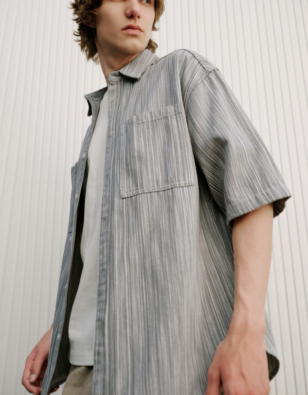 Vertical Striped Denim Shirt