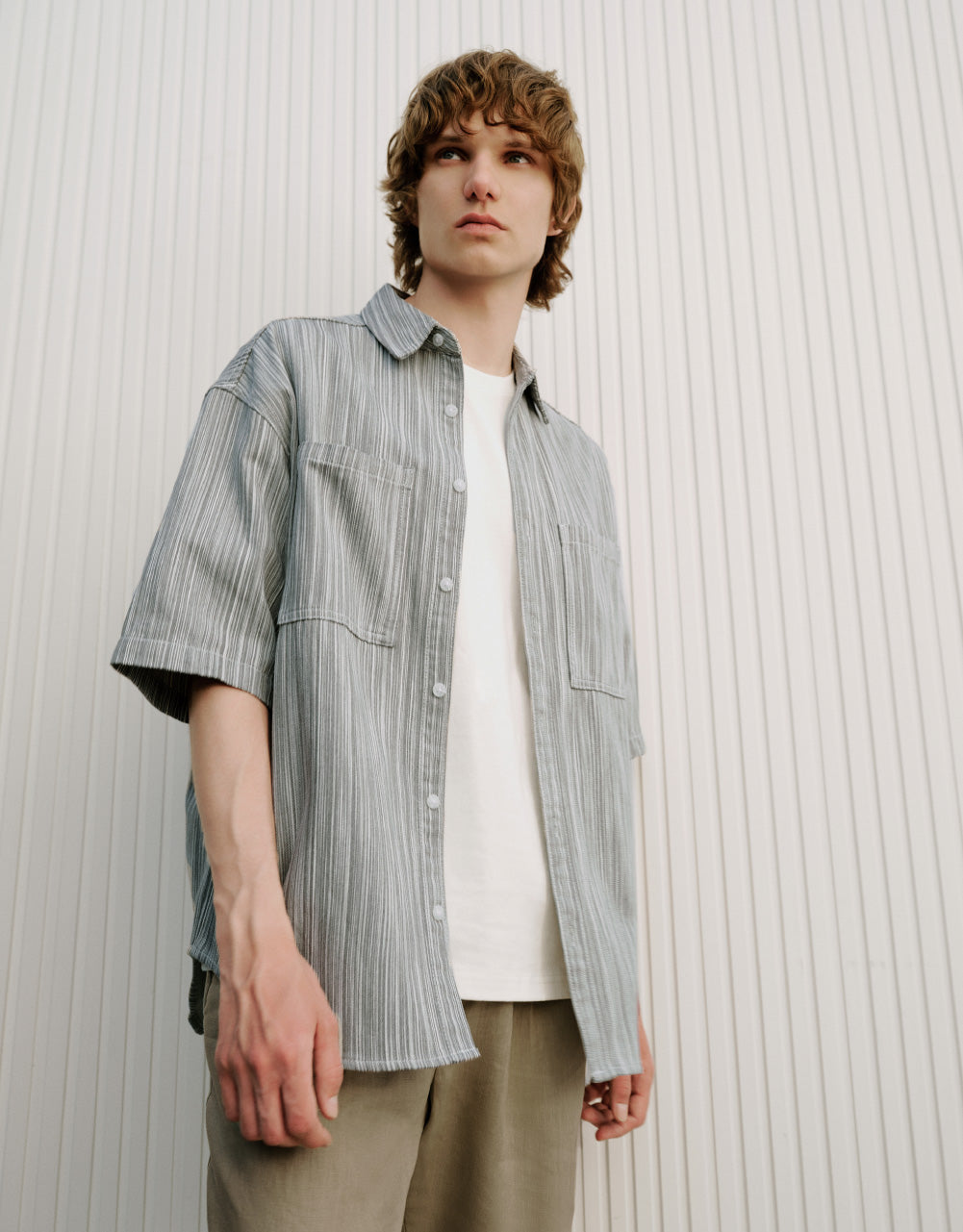 Vertical Striped Denim Shirt