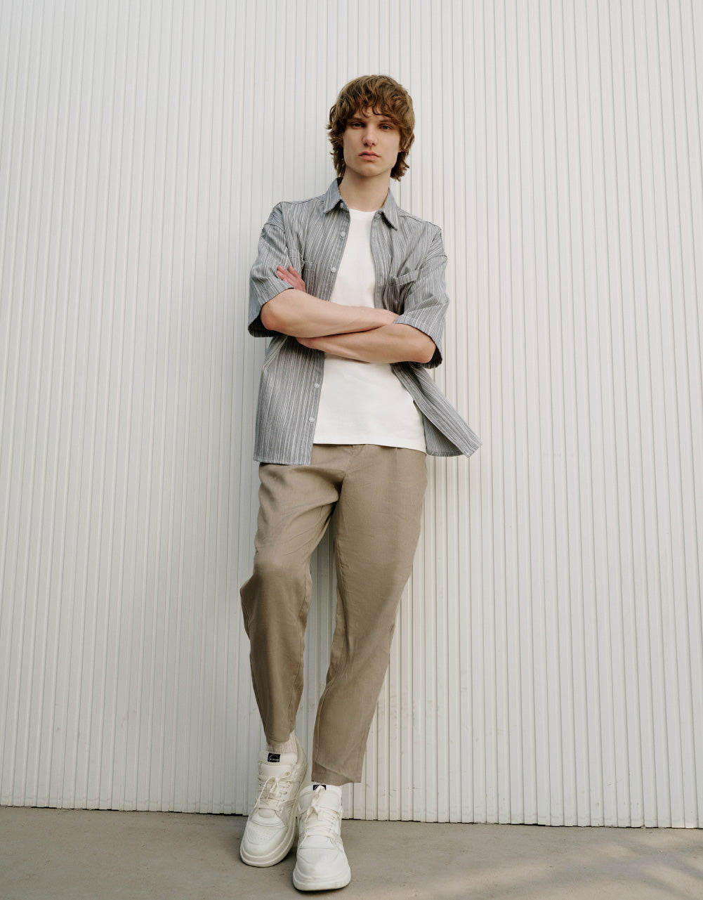 Vertical Striped Denim Shirt