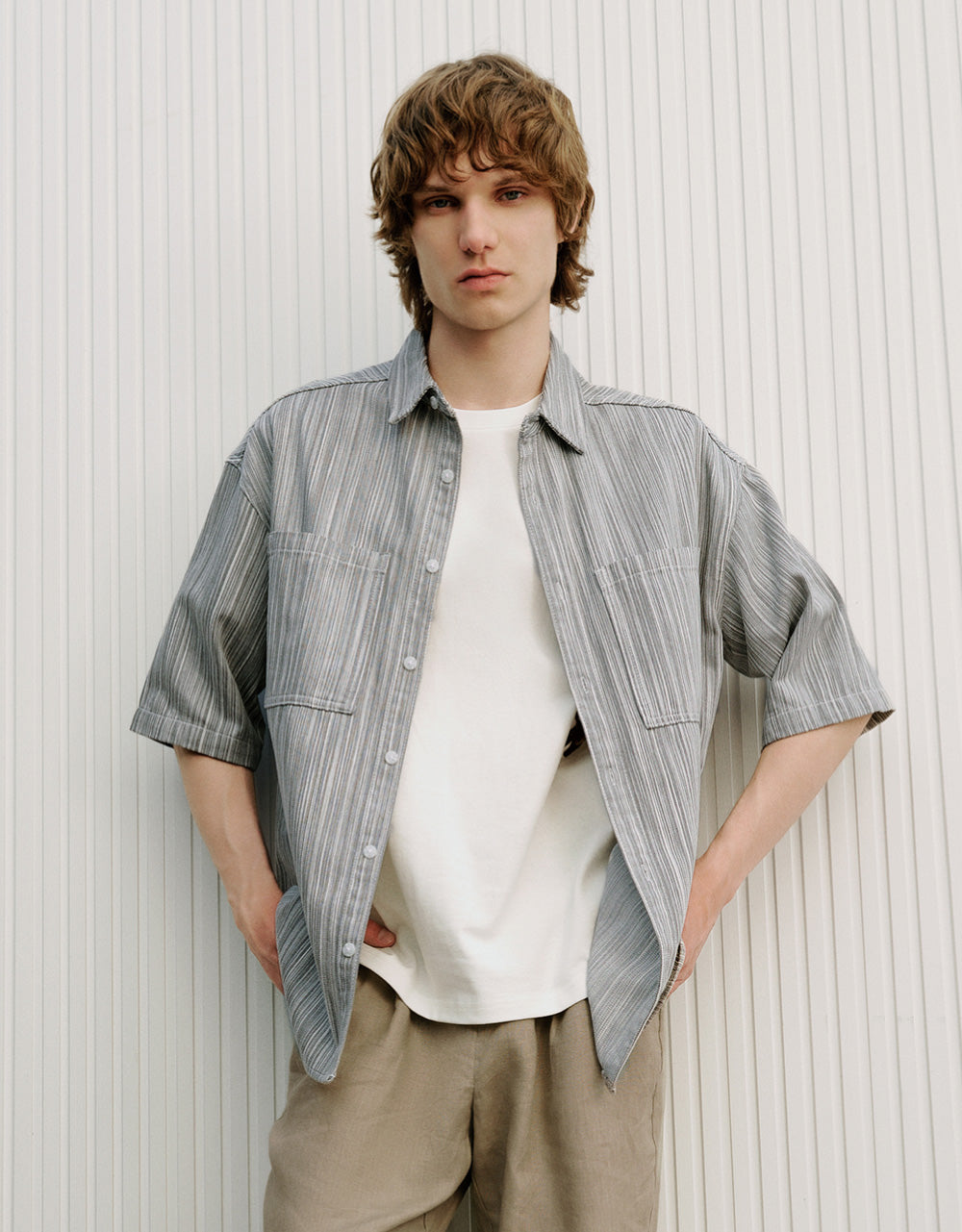 Vertical Striped Denim Shirt
