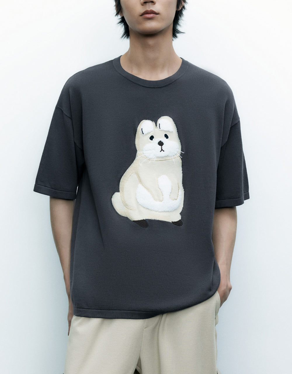 Animal Embroidered Knitted T-Shirt