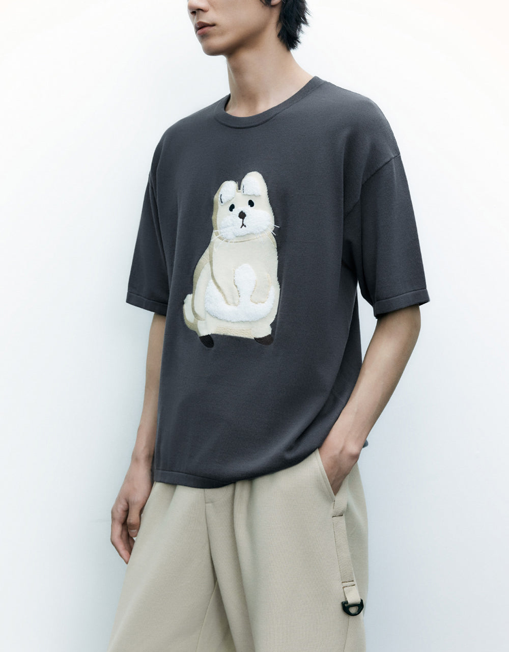 Animal Embroidered Knitted T-Shirt