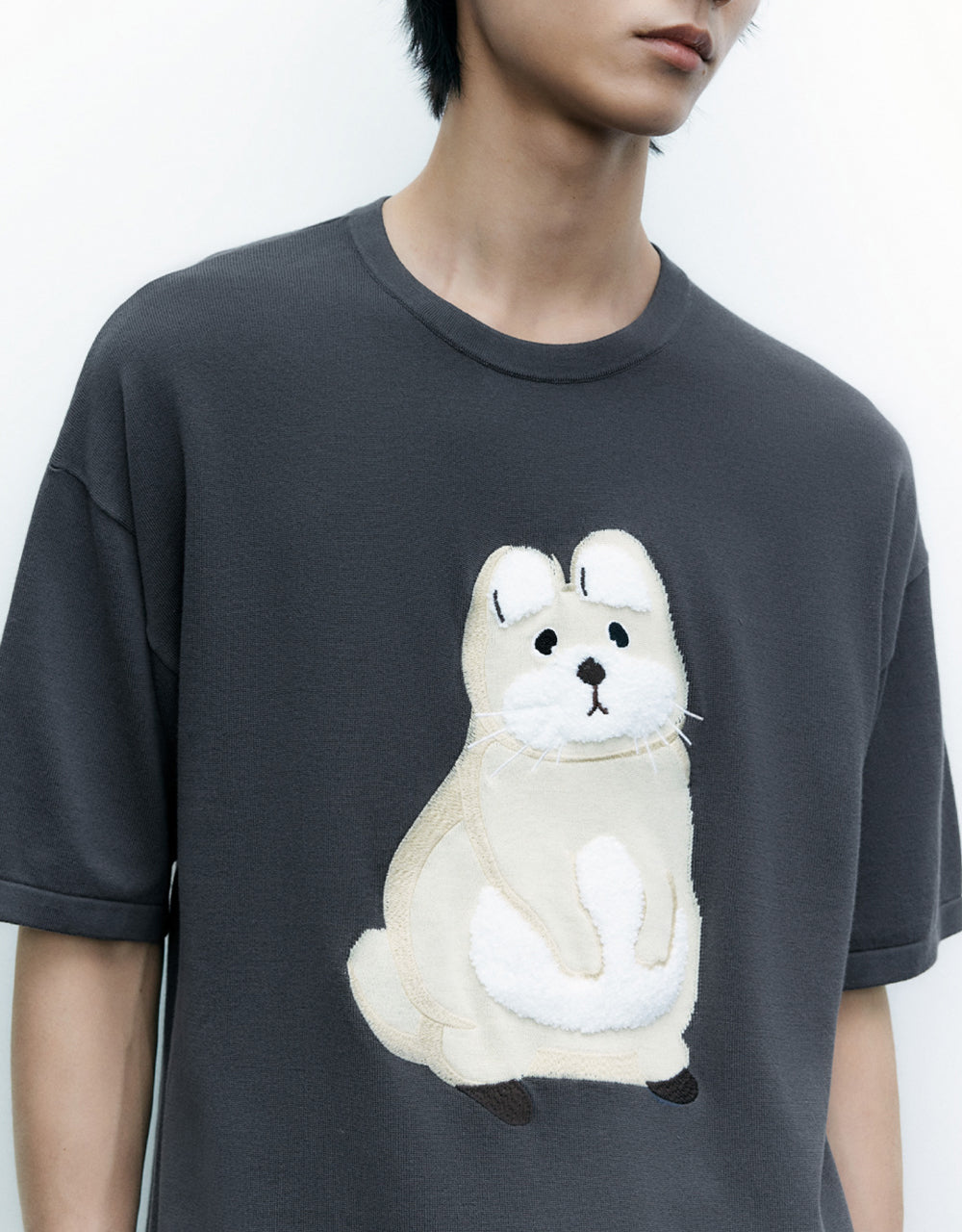 Animal Embroidered Knitted T-Shirt