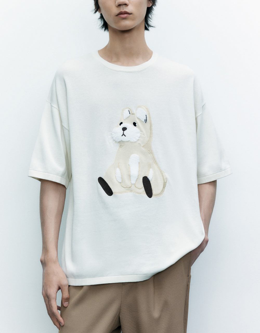 Animal Embroidered Knitted T-Shirt