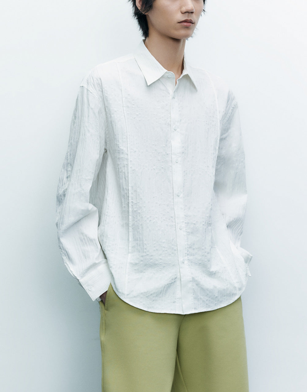 Textured Drop Shoulder Sleeve Loose Shirt