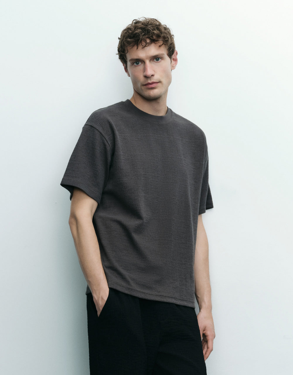 Knitted Drop Shoulder Sleeve  T-Shirt