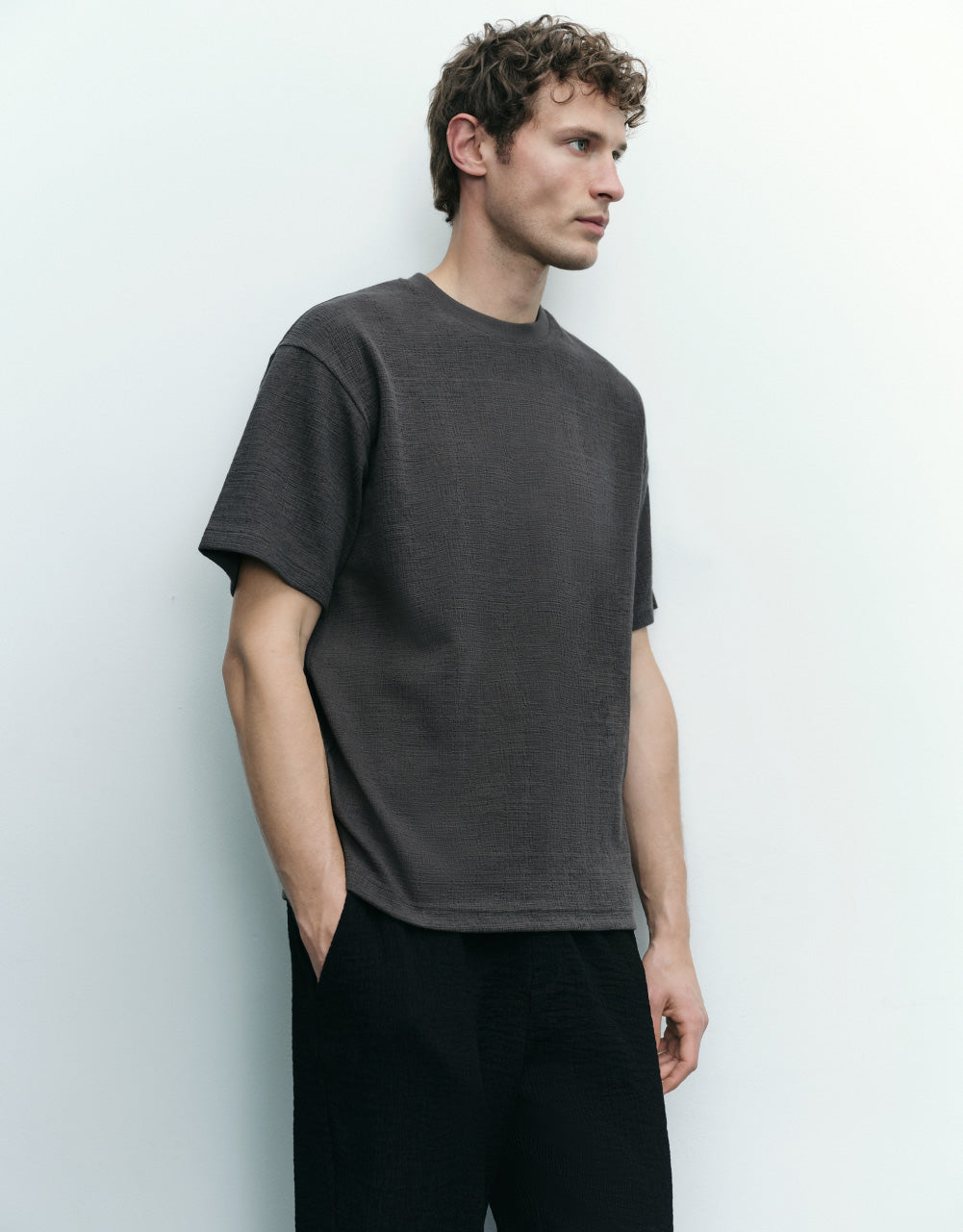 Knitted Drop Shoulder Sleeve  T-Shirt