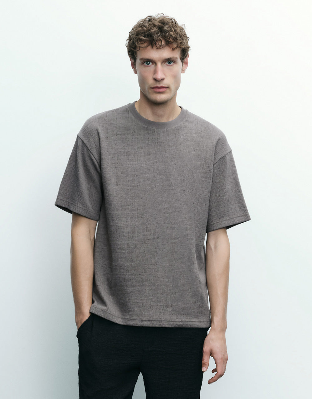 Knitted Drop Shoulder Sleeve  T-Shirt