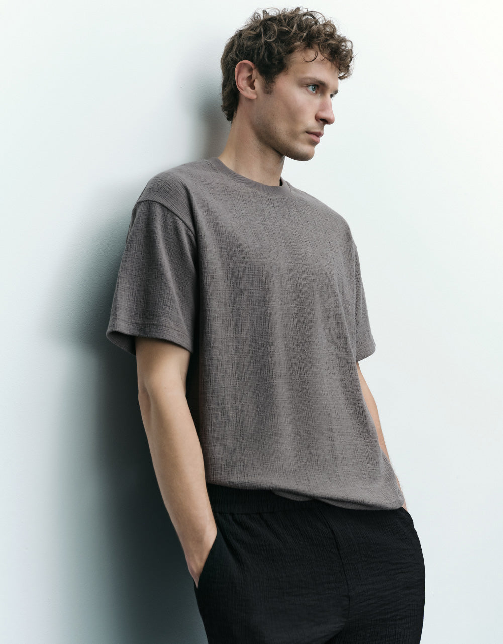 Knitted Drop Shoulder Sleeve  T-Shirt