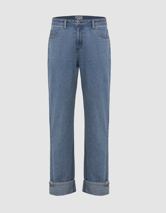 Roll Up Hem Straight Jeans