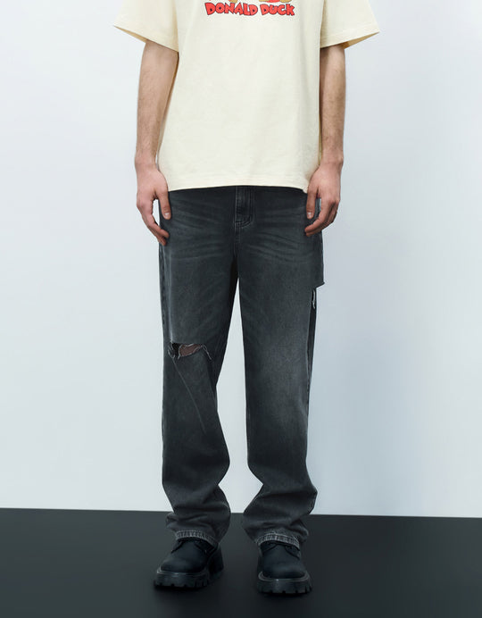 Ripped Straight Jeans
