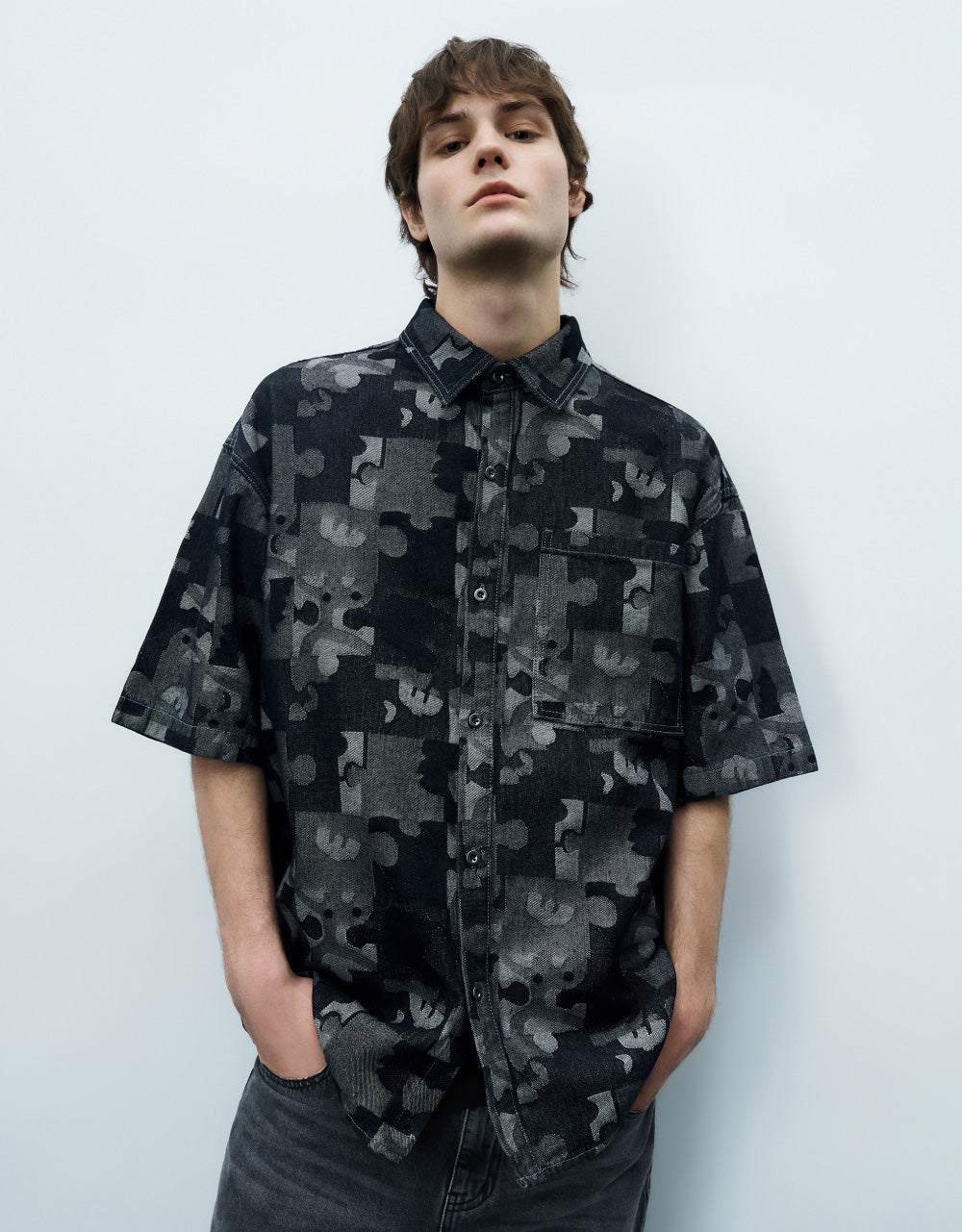 Puzzle Printed Denim Shirt