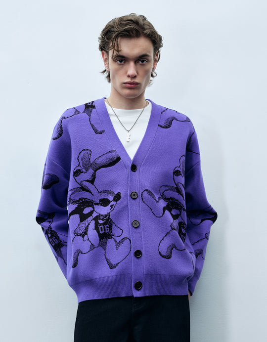 Bunny Print Knit Cardigan