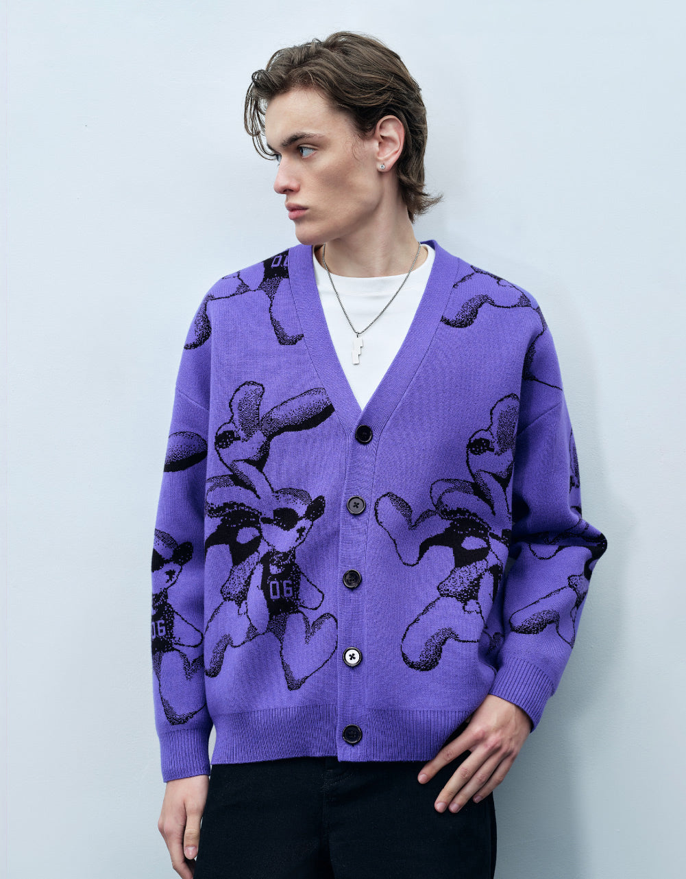 Bunny Print Knit Cardigan