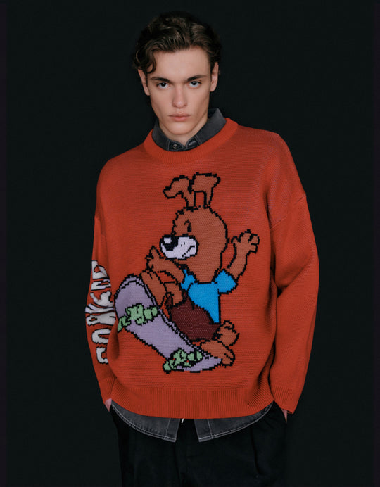 Skateboard Dog Print Knit T-Shirt