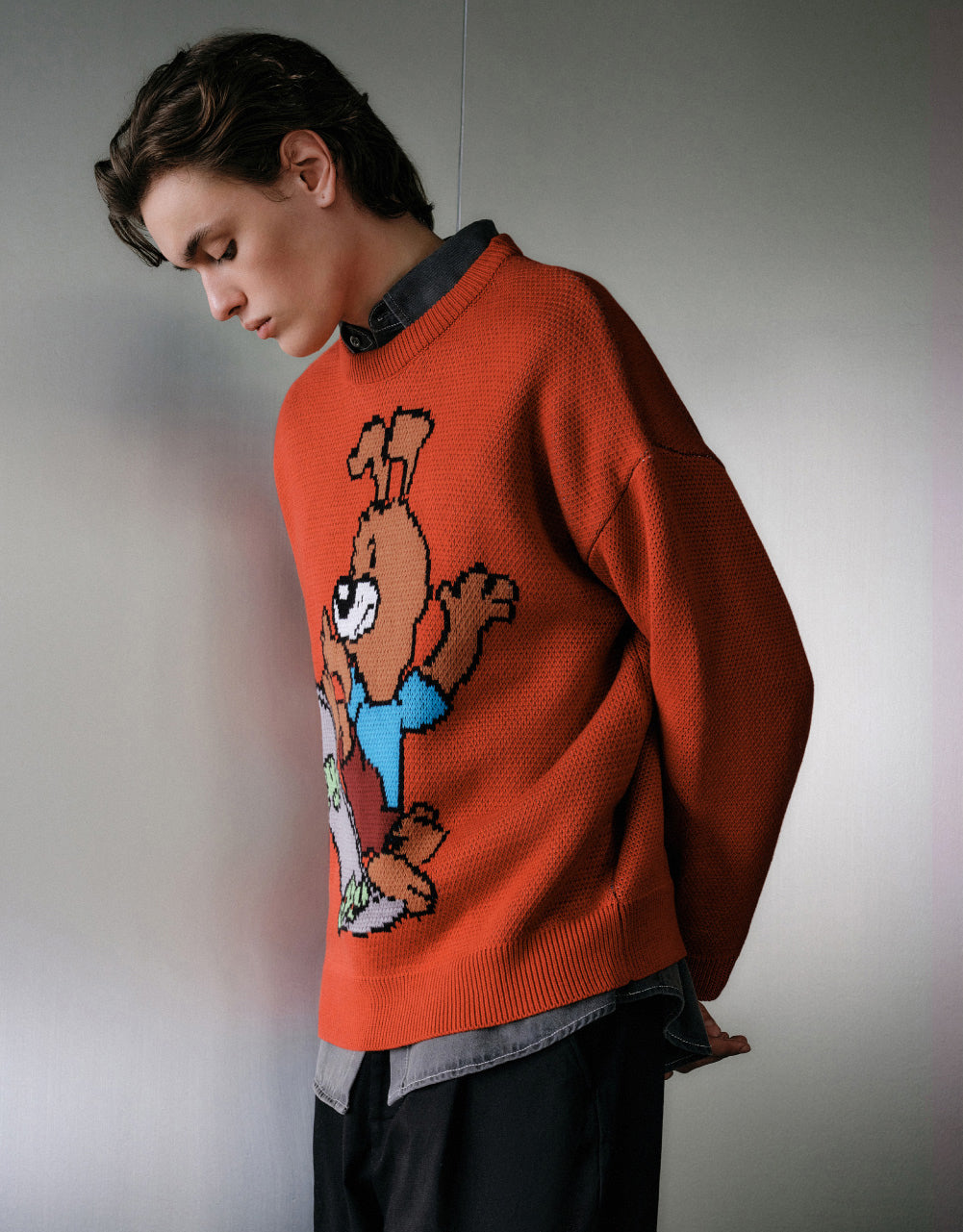 Skateboard Dog Print Knit T-Shirt
