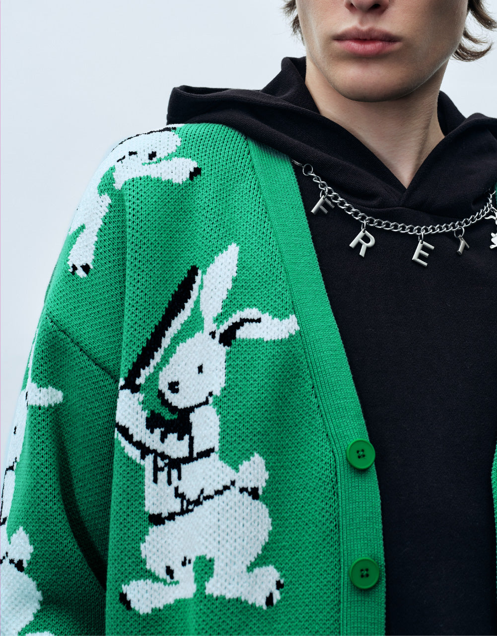 Bunny Pattern Knitted Cardigan