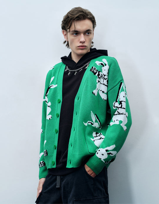 Bunny Pattern Knitted Cardigan