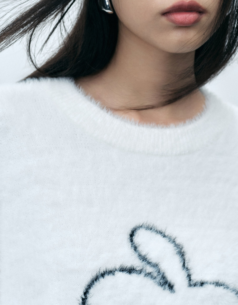 Fluffy Bunny Print Knit Sweatshirt