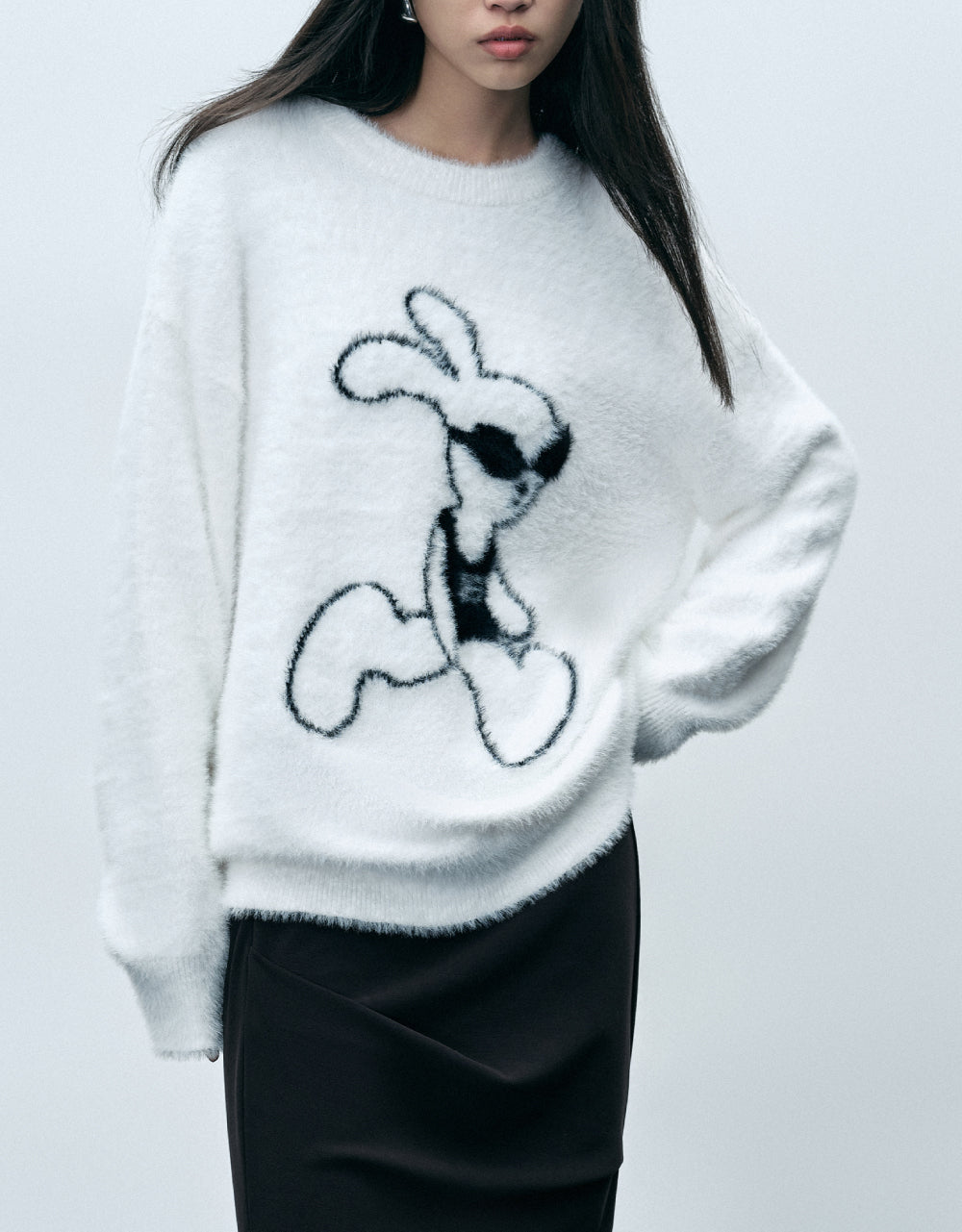 Fluffy Bunny Print Knit Sweatshirt