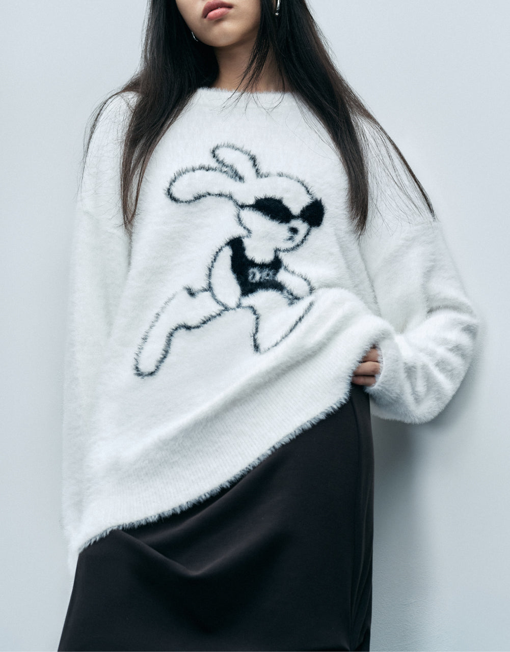 Fluffy Bunny Print Knit Sweatshirt