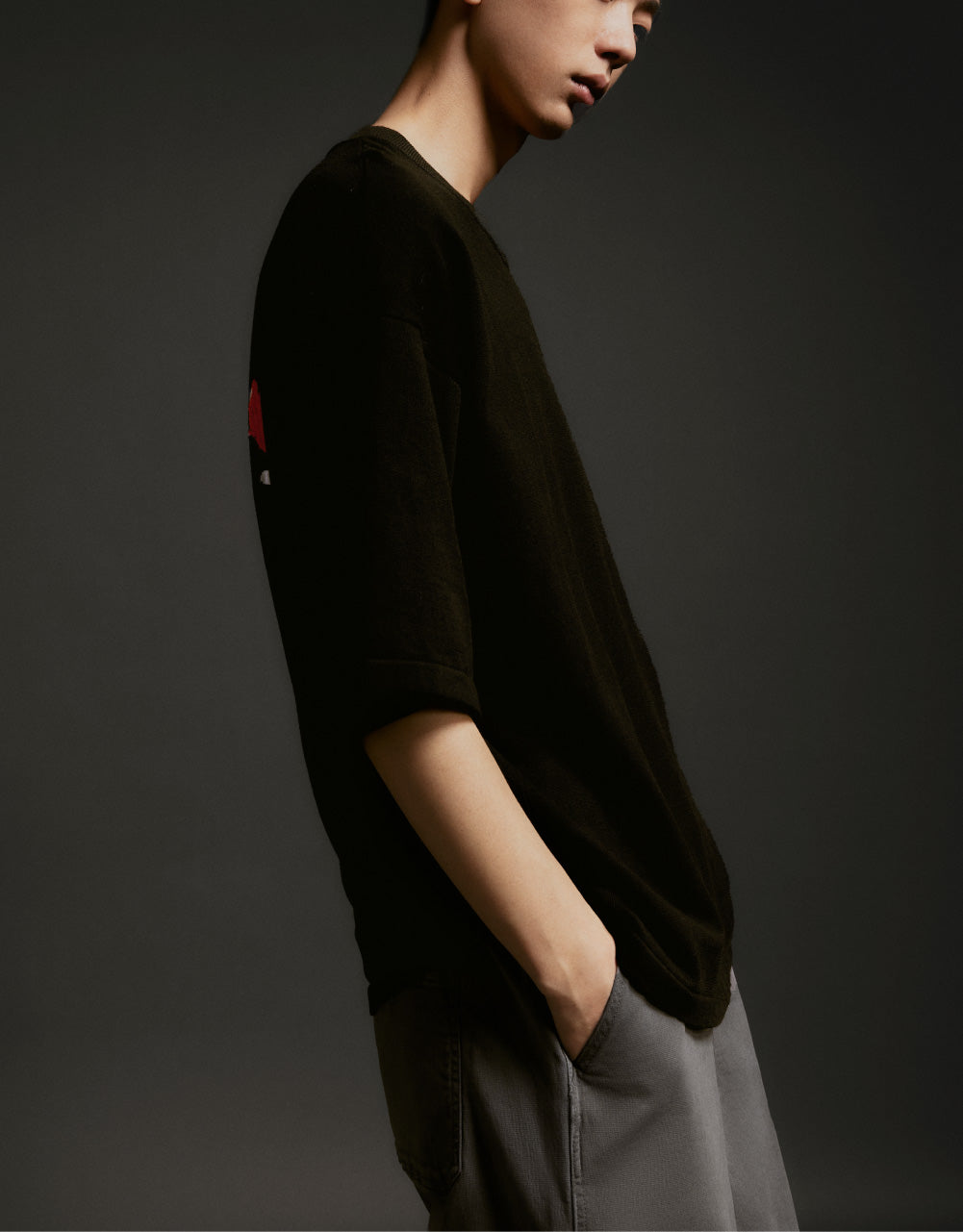 Heart Print Crew Neck Knitted T-Shirt