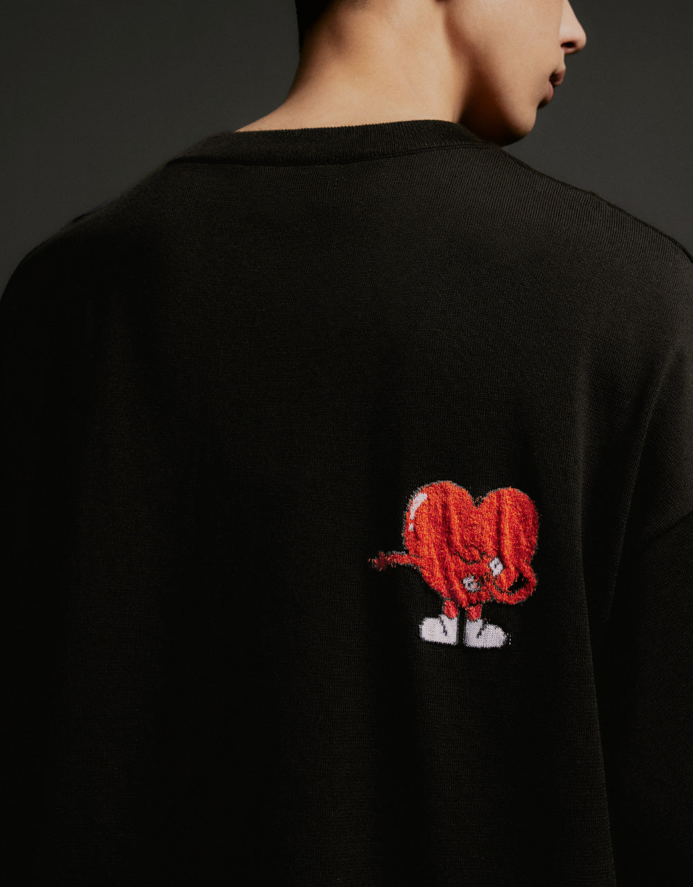 Heart Print Crew Neck Knitted T-Shirt