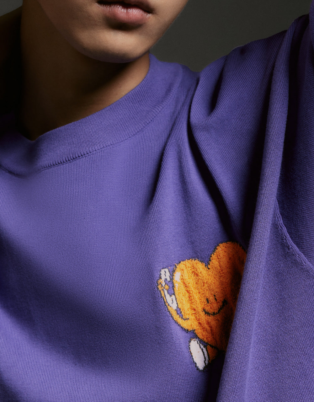 Heart Print Crew Neck Knitted T-Shirt
