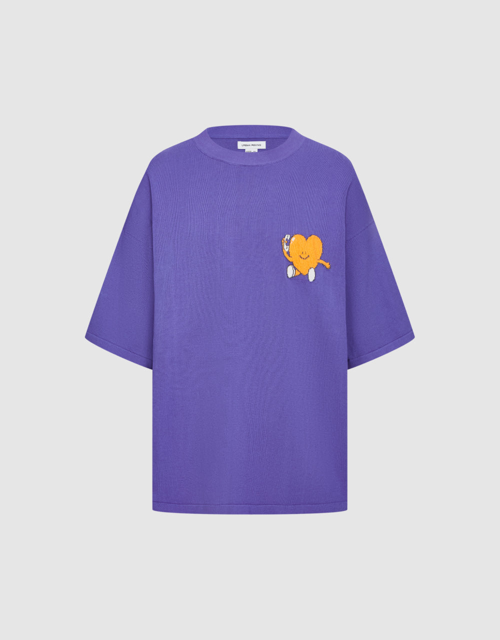 Heart Print Crew Neck Knitted T-Shirt