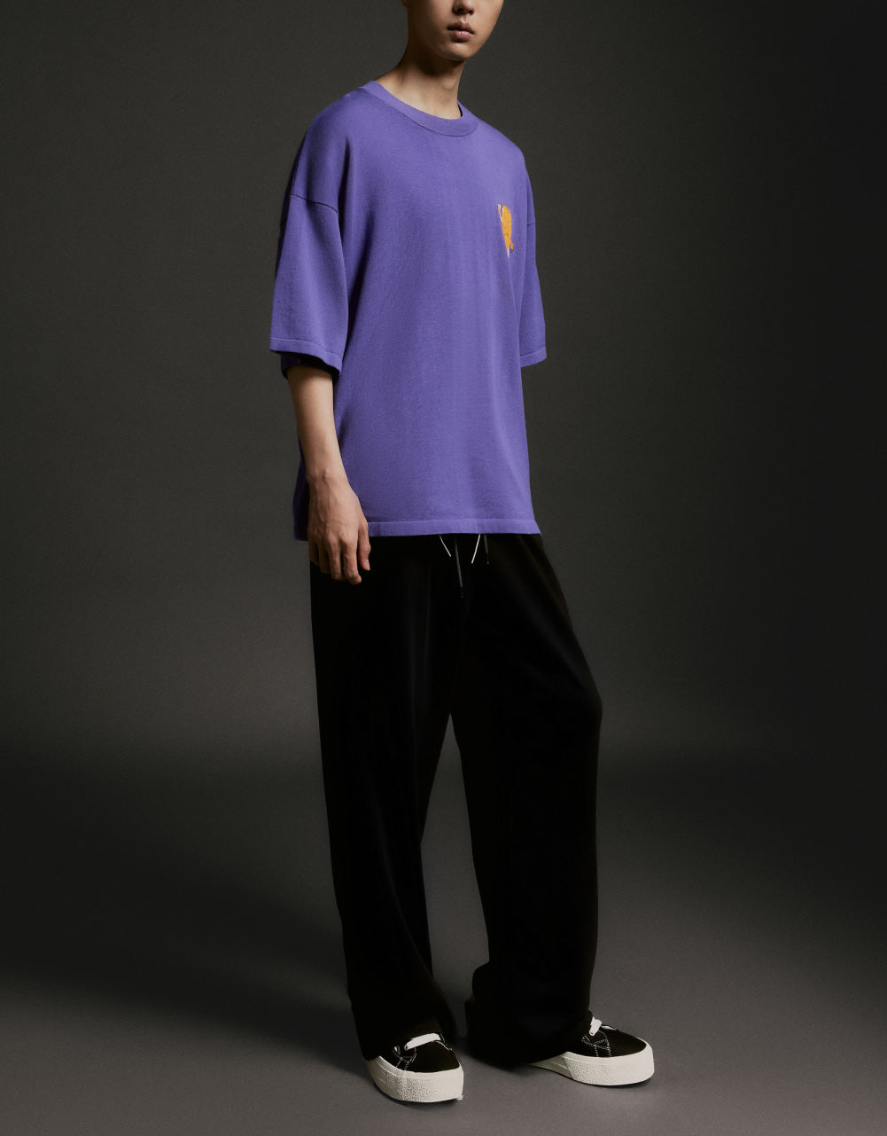 Heart Print Crew Neck Knitted T-Shirt