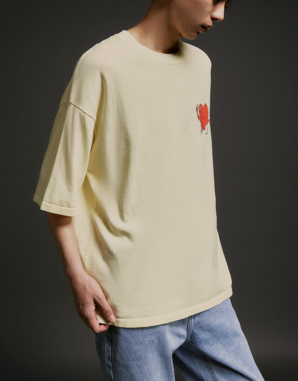 Heart Print Crew Neck Knitted T-Shirt