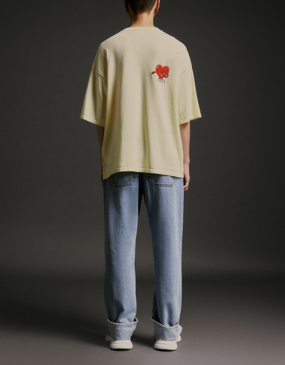 Heart Print Crew Neck Knitted T-Shirt