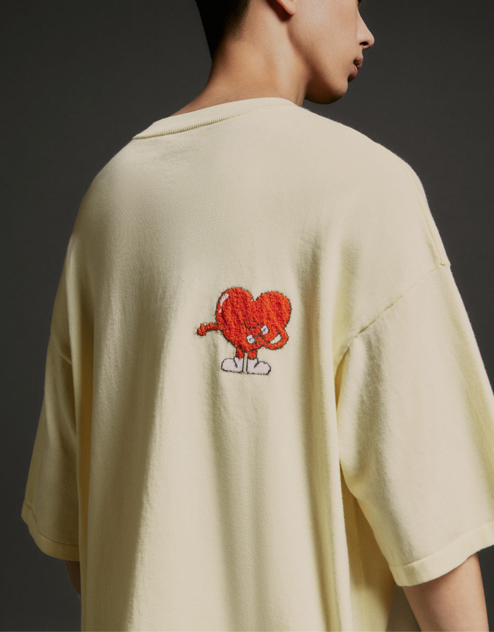 Heart Print Crew Neck Knitted T-Shirt