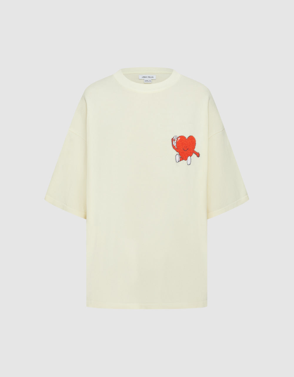 Heart Print Crew Neck Knitted T-Shirt