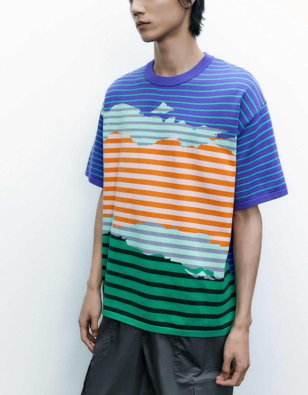 Color Block Striped Knitted T-Shirt