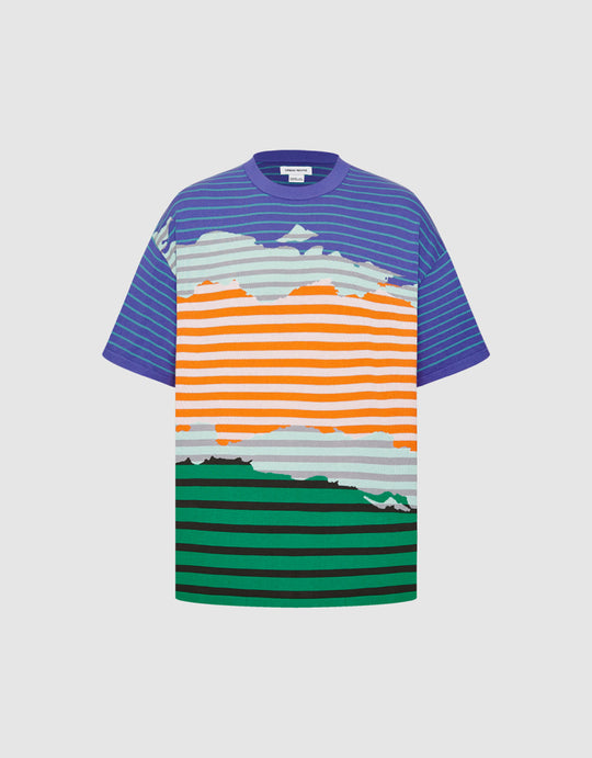Color Block Striped Knitted T-Shirt