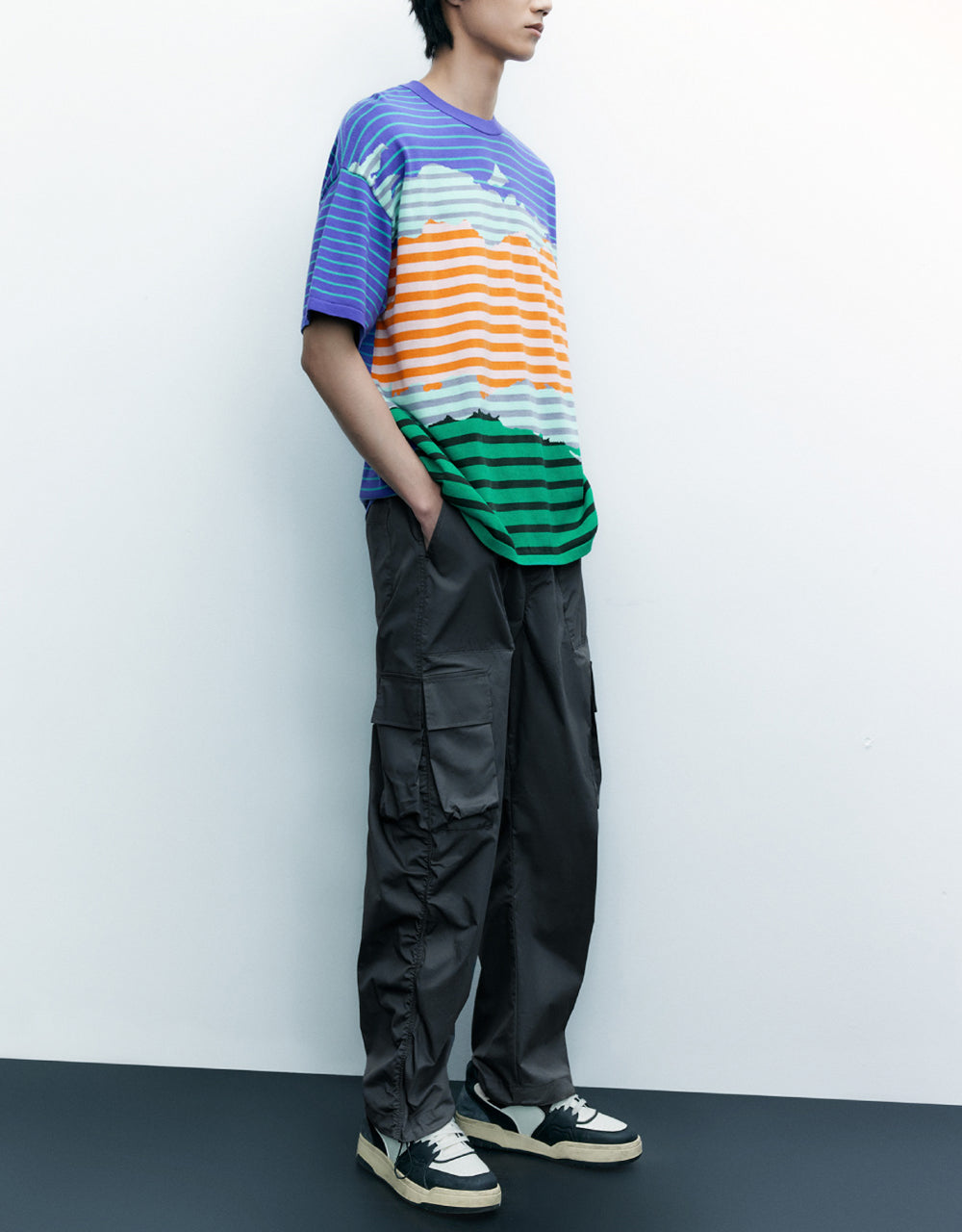 Color Block Striped Knitted T-Shirt