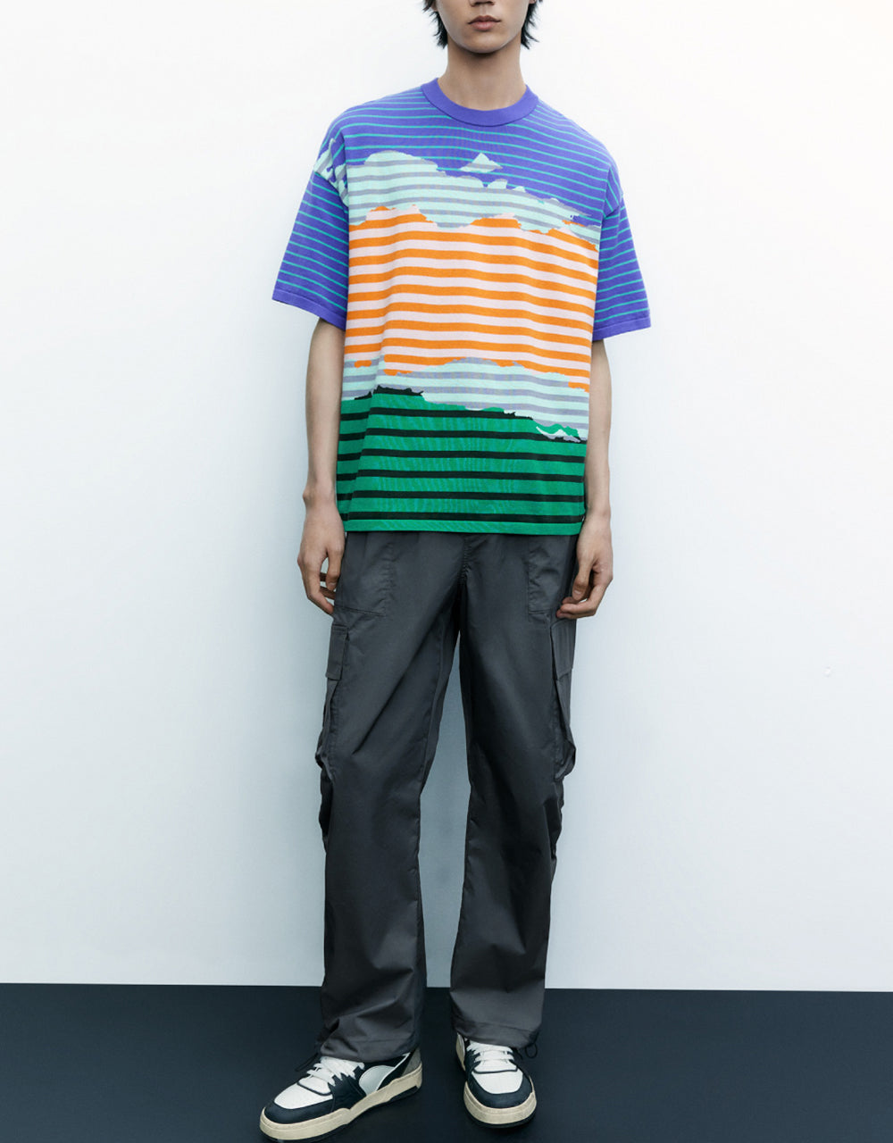 Color Block Striped Knitted T-Shirt