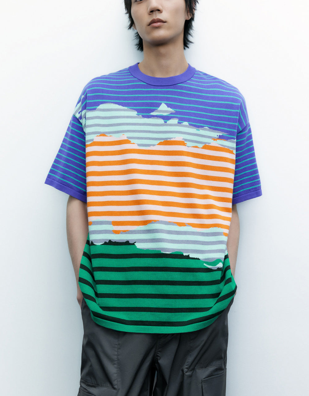 Color Block Striped Knitted T-Shirt