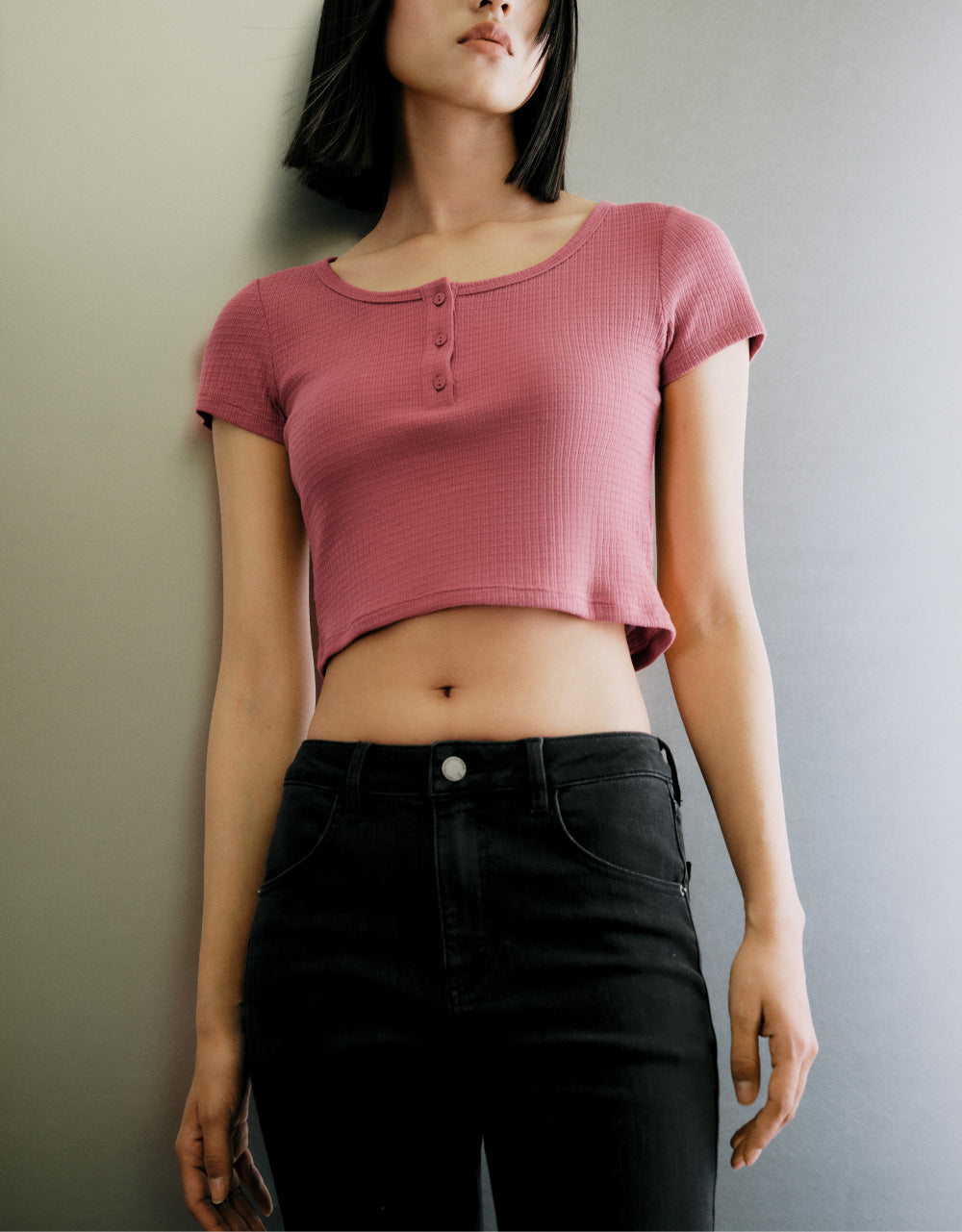 Half Button Crew Neck T-Shirt