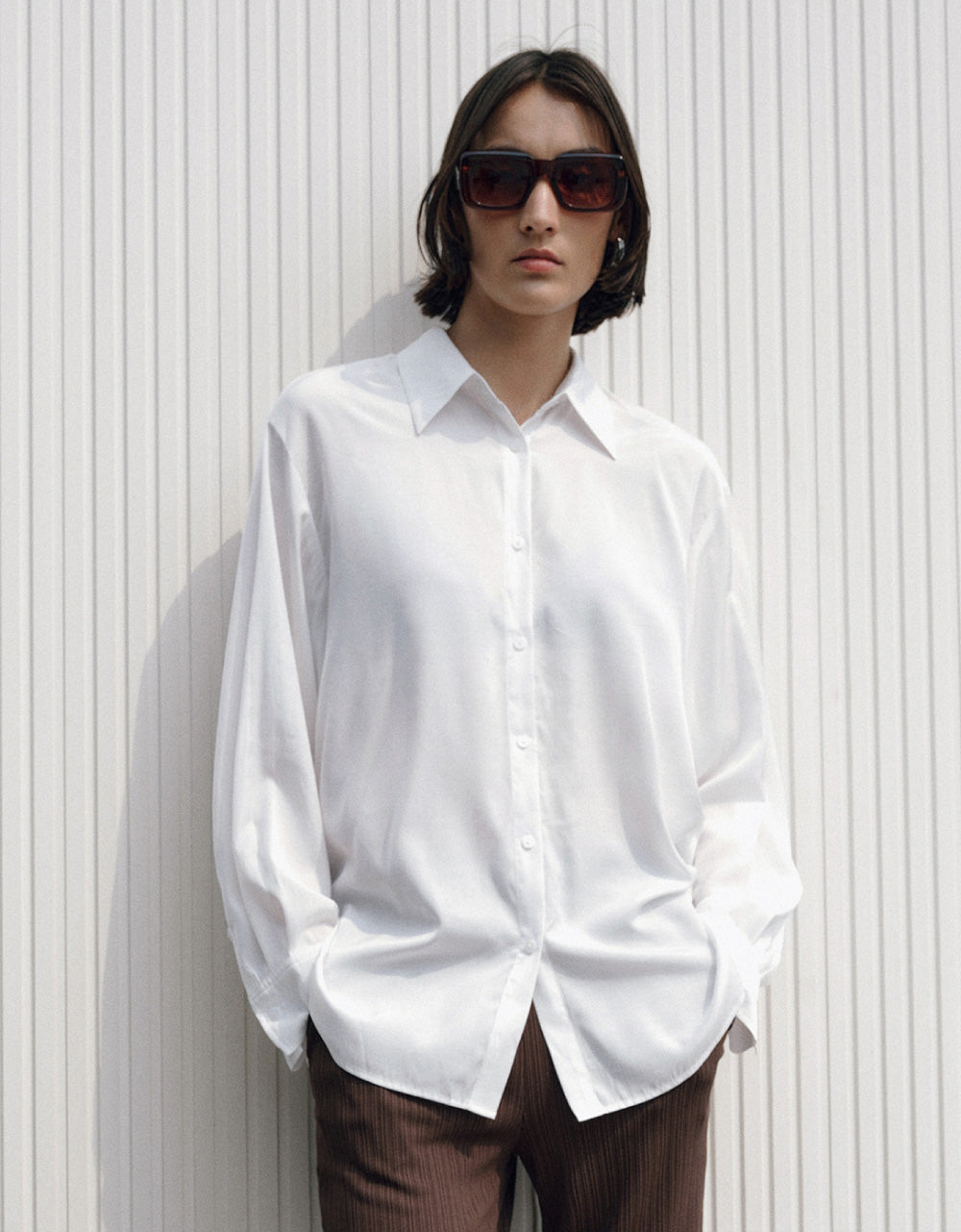 Drop Shoulder Sleeve Shirt Collar Jacket