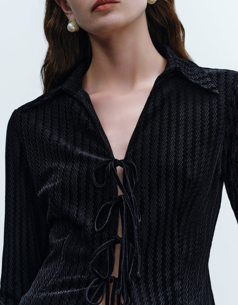Plisse Fabric Lace-Up Shirt