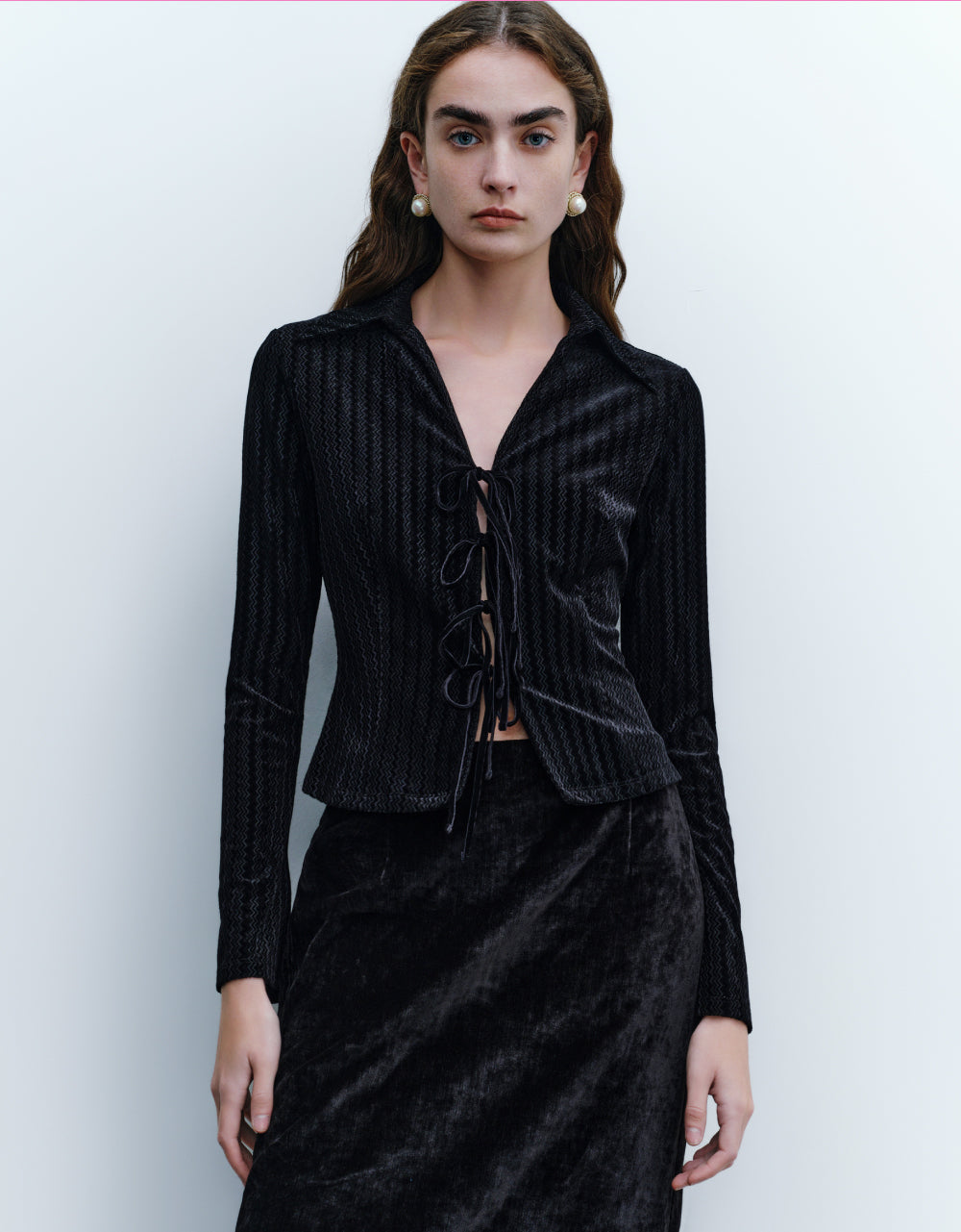 Plisse Fabric Lace-Up Shirt