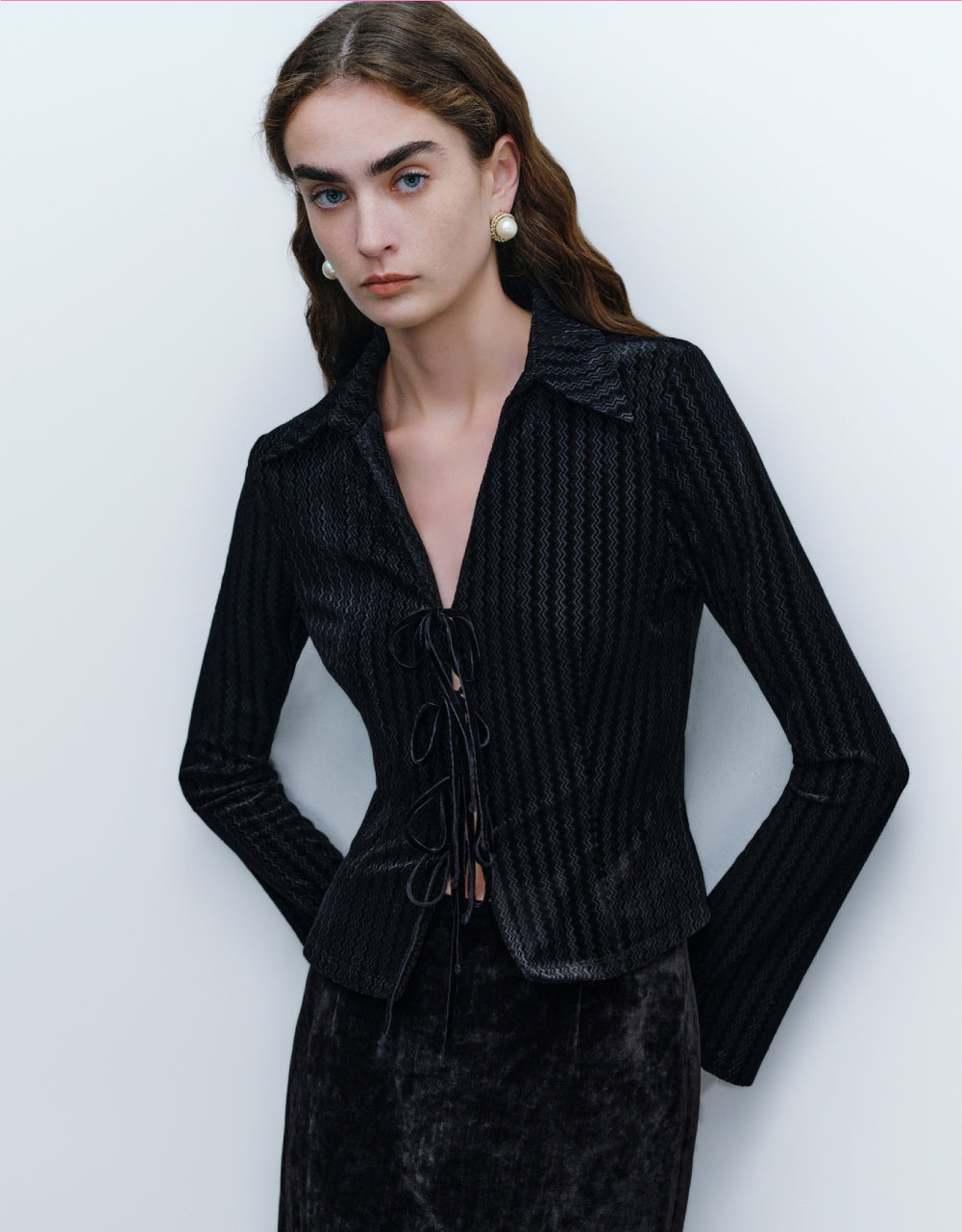 Plisse Fabric Lace-Up Shirt