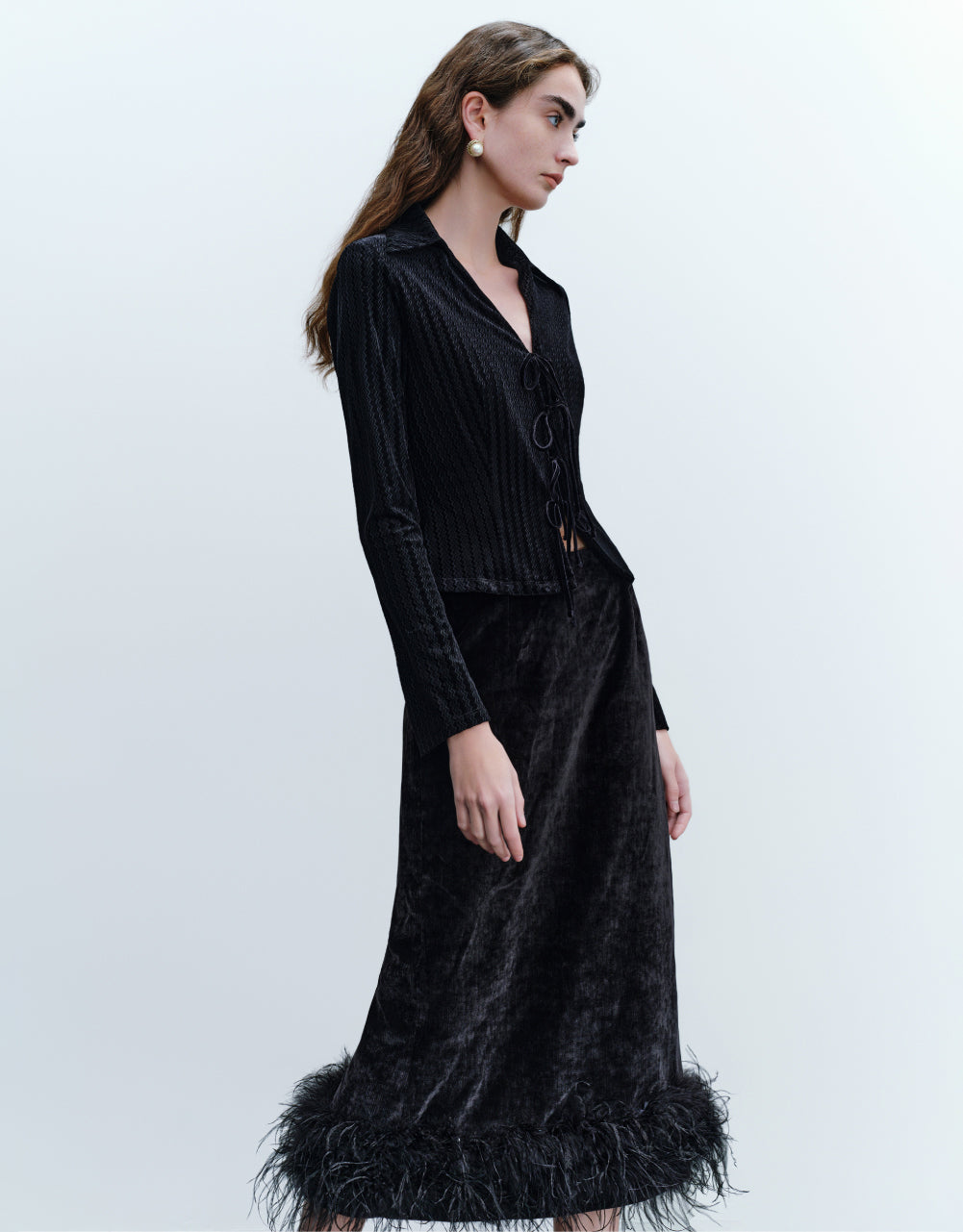 Plisse Fabric Lace-Up Shirt
