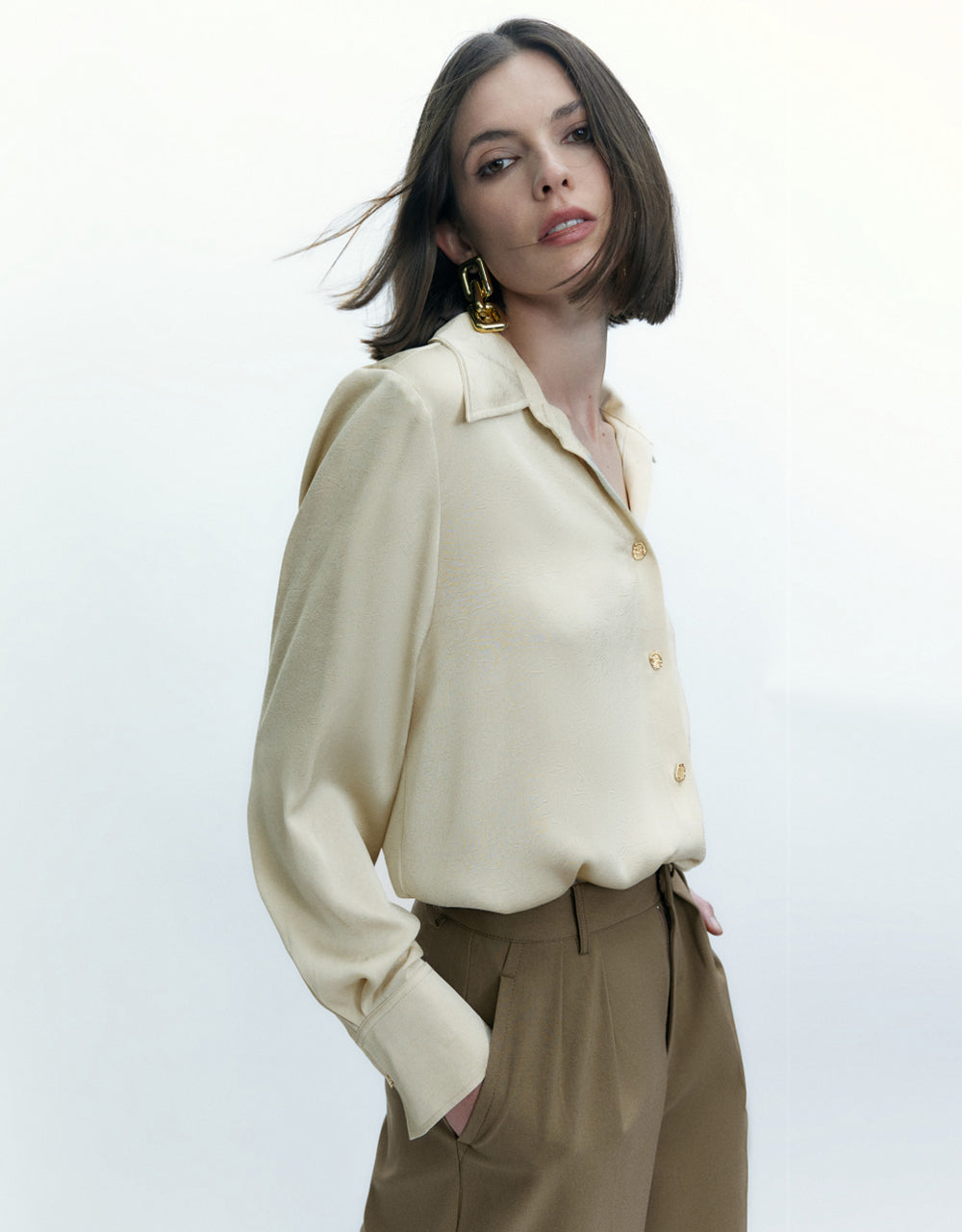 Button Up Drop Shoulder Sleeve Shirt