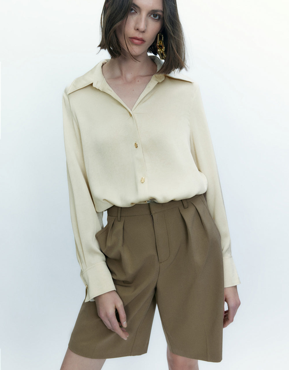 Button Up Drop Shoulder Sleeve Shirt