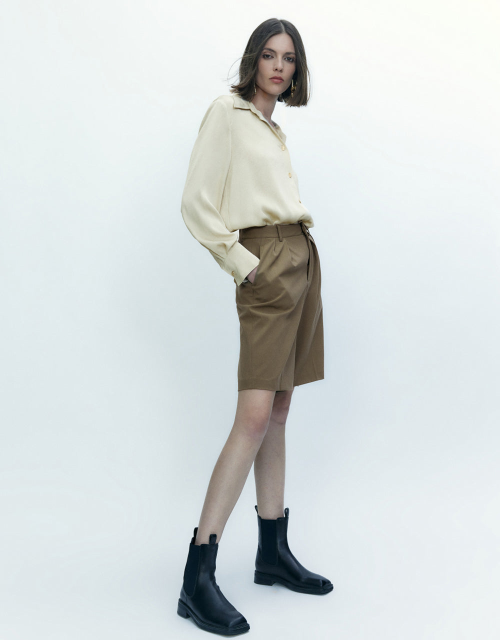 Button Up Drop Shoulder Sleeve Shirt